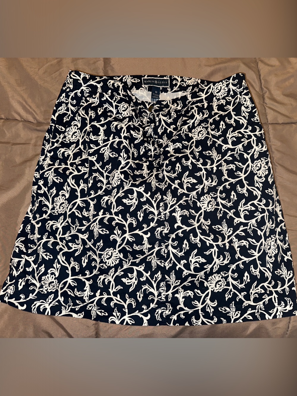 Navy Blue Floral Print A-Line Skort